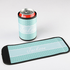 Aqua Polka Dot Personalised Can And Bottle Wrap