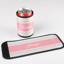 Aqua Pink Chevron Personalised Can And Bottle Wrap