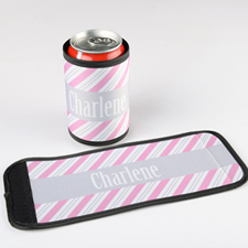 Pink Grey Stripe Personalised Can And Bottle Wrap