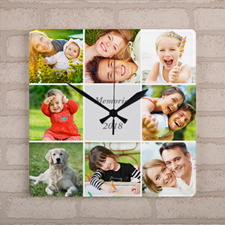 Eight Photo Collage Personalised Large Square Clock, 10.75