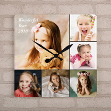 Six Photo Collage Personalised Large Square Clock, 10.75