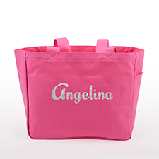Glitter Text Personalised Cotton Tote Bag, Hot Pink