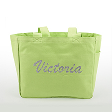 Custom Glitter Text Canvas Tote Bag, Green