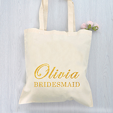 Glitter Bridesmaid Personalised Text Cotton Budget Tote Bag