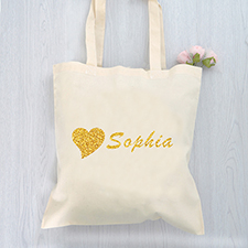 Glitter Heart Personalised Message Cotton Budget Tote Bag