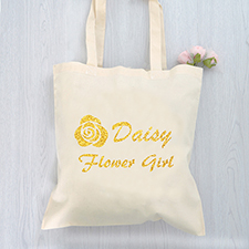 Flower Girl Glitter Personalised Cotton Budget Tote Bag