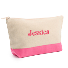 2-Tone Hot Pink Embroidered Cosmetic Bag