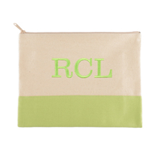 Embroidered Cosmetic Bag in Lime Green Trim, Large