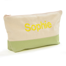 Embroidered Cosmetic Bag with Lime Green Trim