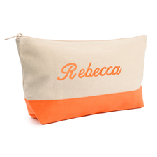 Embroidered Cosmetic Bag with Orange Trim