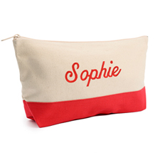 Embroidered Cosmetic Bag with Red Trim