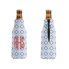 Embroidery Personalised Blue and Coral Diamond Bottle Cooler