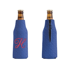 Embroidery Personalised Navy Grid Bottle Cooler