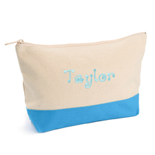 2-Tone Aqua Embroidered Cosmetic Bag