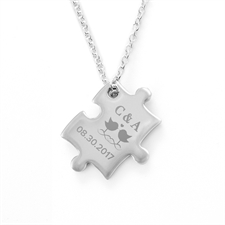 customise Message Love Birds Engraved Puzzle Necklace, Custom Front
