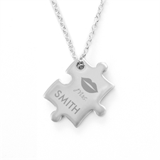Personalised Mrs Engraved Name Wedding Puzzle Necklace, Custom Front