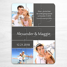 Custom My Save The Date Puzzles, 3 Pictures Collage Grey Invitation Puzzle