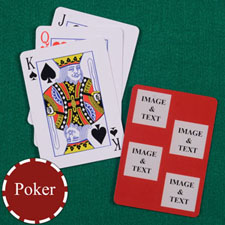 Personalised Poker Size Red Four Square Collage Photo Playing Cards
