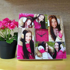 4 Collage Hot Pink Face Personalised Clock