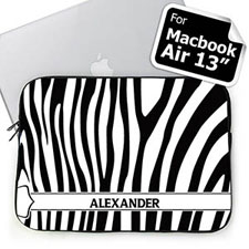 Custom Name Black & White Zebra Pattern Macbook Air 13 Sleeve