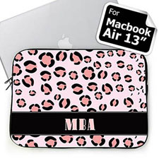 Personalised Initials Pink Leopard Pattern Macbook Air 13 Sleeve