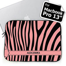 Personalised Name Black & Pink Zebra Pattern Macbook Pro 13 Sleeve (2015)