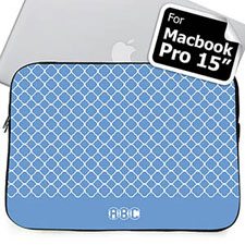 Custom Initials Blue Quatrefoil Macbook Pro 15 Sleeve (2015)