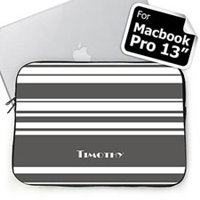 Personalised Name Grey Stripes Macbook Pro 13 Sleeve (2015)