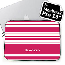 Personalised Name Hot Pink Stripes Macbook Pro 13 Sleeve (2015)