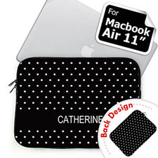 Custom Front And Back Personalised Name Black Polka Dots Macbook Air 11 Sleeve