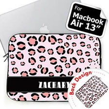 Custom 2 Sides Personalised Initials Pink Leopard Pattern Macbook Air 13 Sleeve