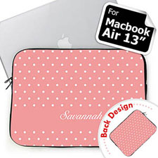 Personalised Both Sides Custom Initials Pink Polka Dots Macbook Air 13 Sleeve