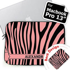 Personalised Both Sides Custom Name Black & Pink Zebra Pattern Macbook Pro 13 Sleeve (2015)