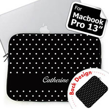 Custom Front And Back Personalised Name Black Polka Dots Macbook Pro 13