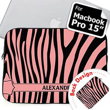 Personalised Both Sides Custom Name Black & Pink Zebra Pattern Macbook Pro 15 Sleeve (2015)