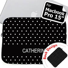 Custom Front And Back Personalised Name Black Polka Dots Macbook Pro 15 Sleeve (2015)