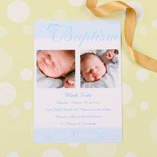 Print Your Own Fashionable Fonts – Blue Baptism Photo Invitation Cards