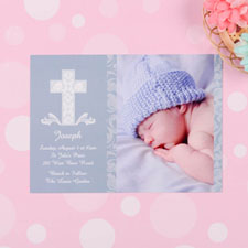 Print Your Own Framed Cross Boy Baptism Photo Invitation Cards