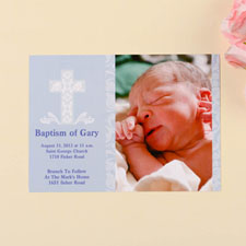 Print Your Own Blessed Baby Blue Baptism Photo Invitation Cards