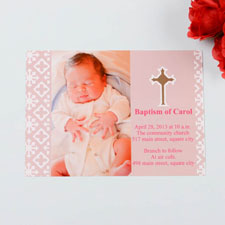 Print Your Own Blessed Baby Pink Baptism Photo Invitation Cards