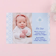 Print Your Own Faithfully Blue Baptism Photo Invitation Cards