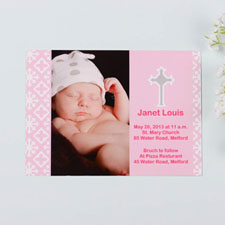 Print Your Own Faithfully Pink Baptism Photo Invitation Cards