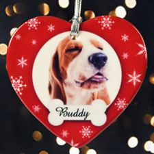 Personalised Dog We Love Bone Love Snow Heart Shaped Ornament
