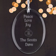 Personalised Laser Etched Peace Love Joy Glass Ornament