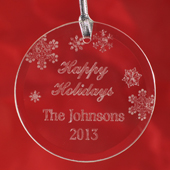 Personalised Engraved Happy Holidays Round Glass Ornament