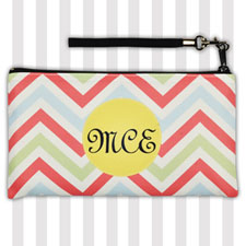 Personalised Coral Lime Green Yellow Chevron Clutch Bag 5.5