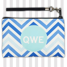 Personalised Monogrammedmed Blue Chevron Wristlet Bag (Medium Inch)