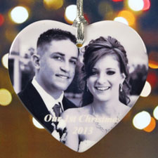 Personalised Photo Sentiments Heart Shaped Ornament