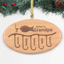 Personalised Engraved Hooked On Grandpa Wood Ornament
