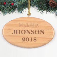 Personalised Engraved Mr And Mrs Wood Ornament